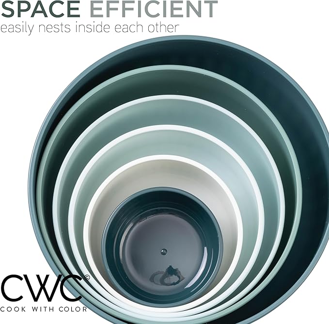 COOK WITH COLOR Prep Bowls with Lids- Wide and Deep Nesting Plastic Small Mixing Bowl Set with Lids, 12 Piece Set - Wide Bowls, Teal