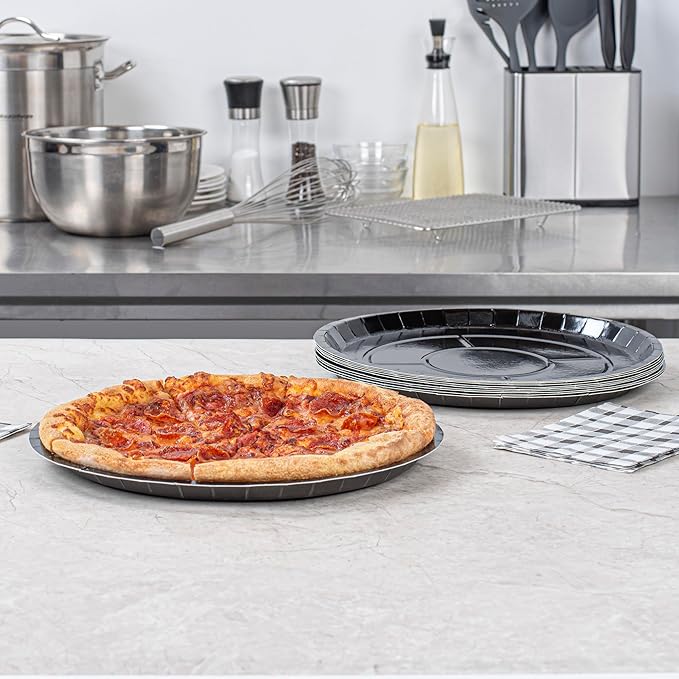 Restaurantware-Eco Pie 12 Inch Paper Pizza Trays, 50 Round Pizza Pans - Oven-Ready, Microwavable, Black Paper Pan For Individual Personal Pizzas, For Baking, Cooking, Bread, Meat, Or Pies