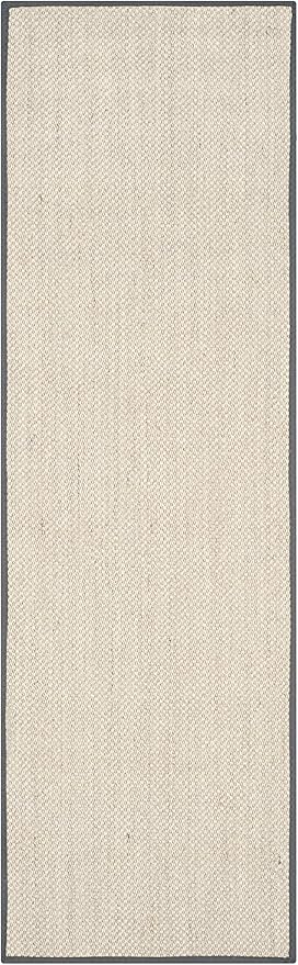 SAFAVIEH Natural Fiber Collection Runner Rug - 2'6" x 20', Marble & Dark Grey, Sisal, Woven Design with Border (NF143D)