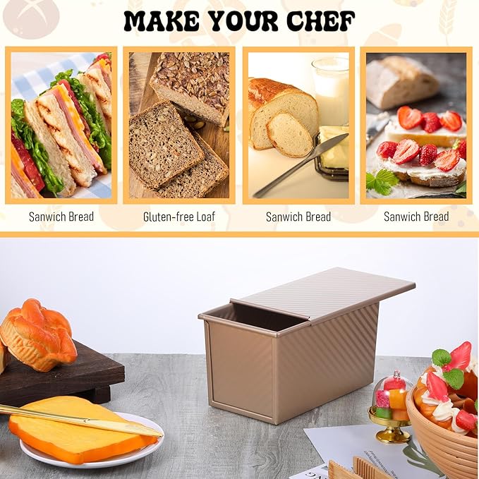 2 Pcs Pullman Loaf Pan with Lid, Non-Stick Rose Gold Bread Loaf Pans for Homemade Bread 1 lb Carbon Steel Bread Toast Box with Cover for Bakeware Bread Toast Oven Baking