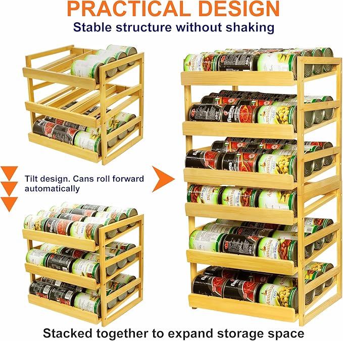 MinBoo Bamboo Can Organizer for Pantry - Stackable Can Rack for 36 Cans, Canned Food Storage, Pantry Shelf, Kitchen Cabinet or Countertop