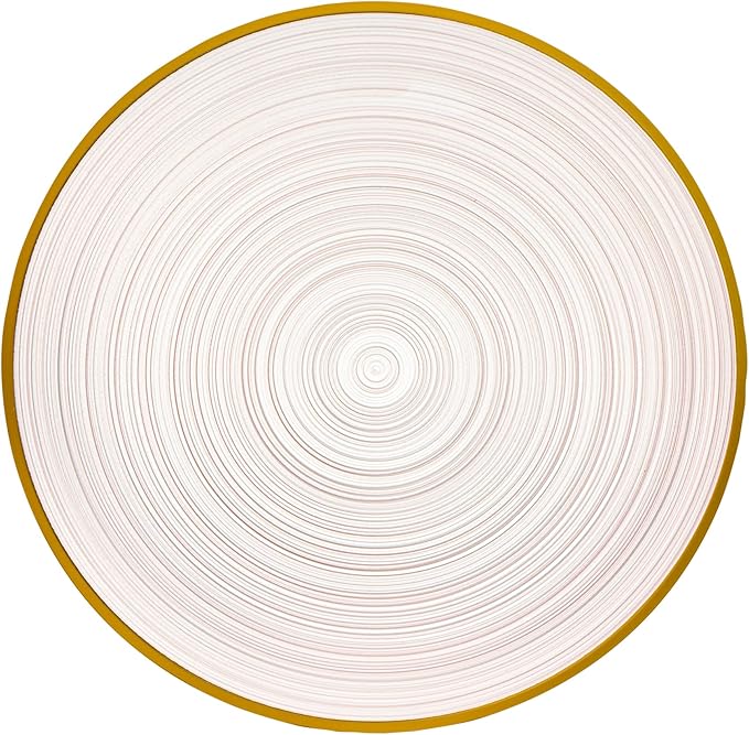 Restaurantware Plastic Plates 20 Pcs 7.25" Gold Rimmed Disposable Plates Heavy-Duty Pink Translucent Rippled Plastic Dinner Servers for Party, Weddings, Salads, Desserts, and Appetizers
