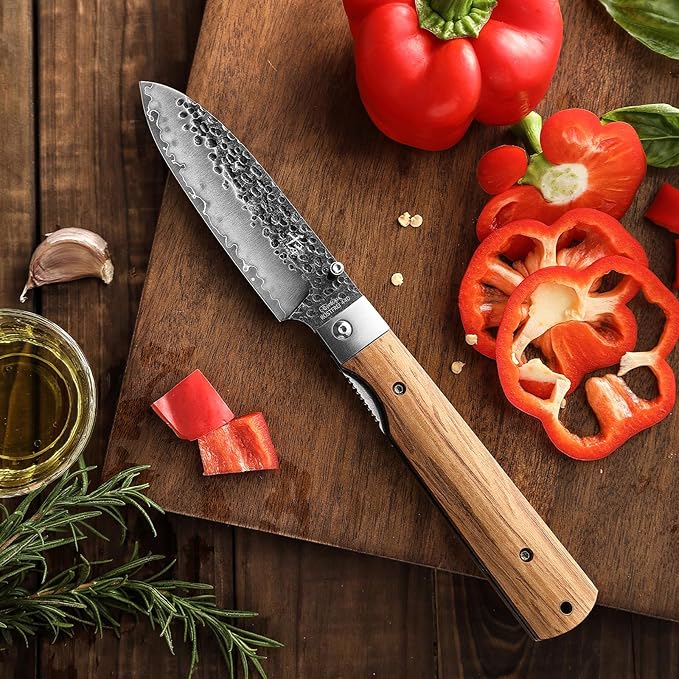 SENBON 440A Forged Stainless Steel pocket folding peeling utility knife Natural Olive Handle Camping trip Outdoor Portable Fruit knife