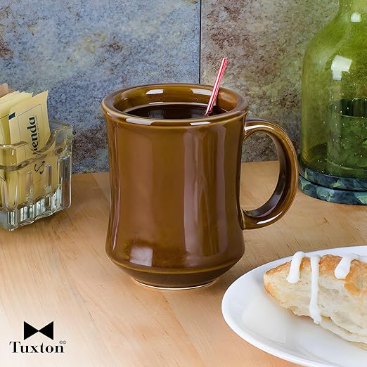 Tuxton China BAM-0806 Princess Mug, 9 oz., 3-1/8" Diameter x 4"H, Microwave and Dishwasher Safe, Oven Proof, Fully Vitrified, Ceramic, DuraTux, Caramel, Pack of 24