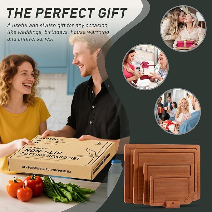 Bamboo Cutting Board Set Non Slip Feet with Holder Over Sink Father Day Dad Parents Papa Stepdad Pappy Poppy Pawpaw Who Want Nothing Everything Future Groom Bride Christmas Happy Birthday Gifts Ideal