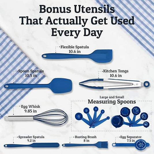 Priority Chef Stainless Steel Mixing Bowls with Lids Set, Metal Nesting Bowls with Airtight Lids, Graters, Non-Slip Base & Measurement Marks, Includes Utensil Set for Prep, Baking & Storage, Blue