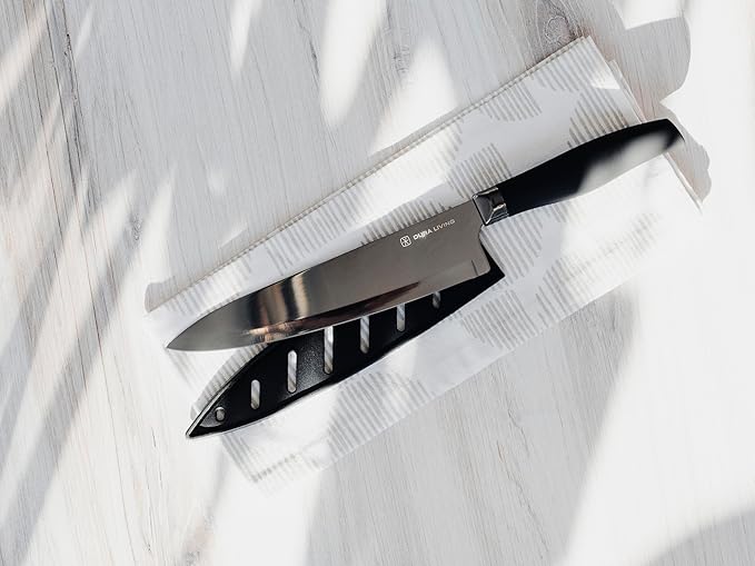 Chef Knife, 8 Inch Nonstick Titanium Plated Stainless Steel Ultra Sharp Blade, With Ergonomic Comfort Grip Handle Chef's Cooking Knife, With Matching Sheath