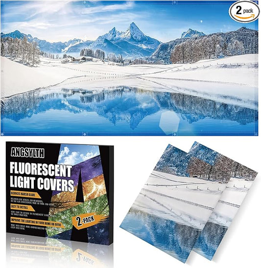 2 Pcs Fluorescent Light Covers - 4 x 2 Feet Covers for Ceiling Lights, Magnetic Light Filters for Classroom, Office, Hospitals, Home (Winter - Snow)