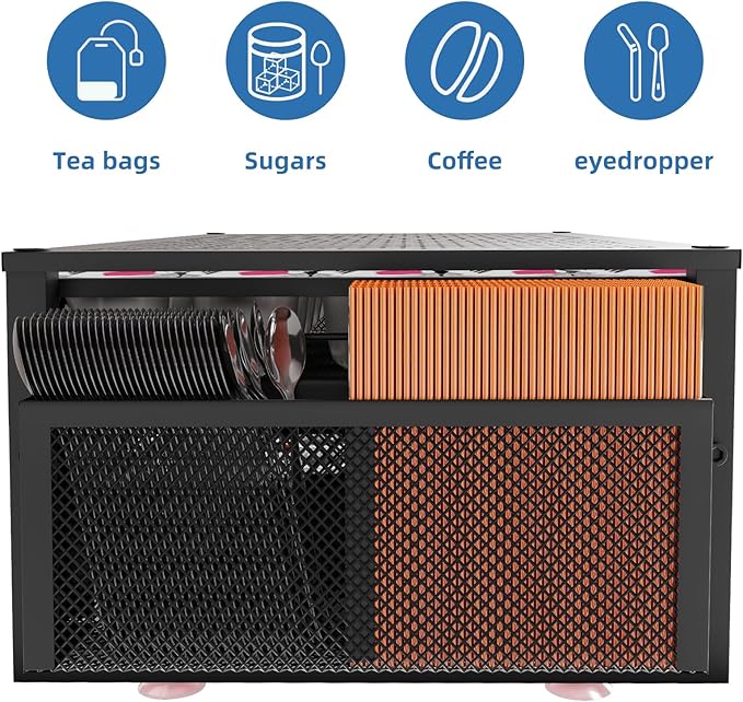 Simple Trending Coffee Pod Holder for K Cups, with 2 Tier Slidng Storage Drawer and Coffee Accessories Holder, 63 Large or 80 Small Capsule Organizer, Black
