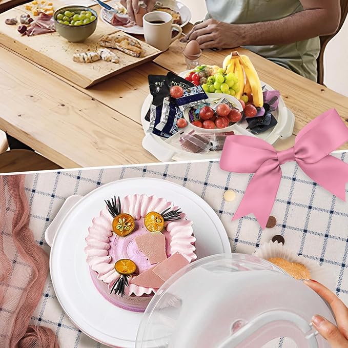 White Plastic Cake Carrier with Lid and Handle, 4 in 1 Multipurpose Cupcake Holder Stand for 11 '' Cake, Round Portable Dessert Storage Container Box with Cover for Pie Pizza Eggs Fruit Snack