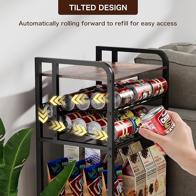 Kadolina Soda Can Organizer for Pantry, 5-Tier Storage Shelf, Kitchen Organizers and Storage, Multifunctional Snack Organizer Rack, Standing Can Rack for Pantry/Kitchen (Black)