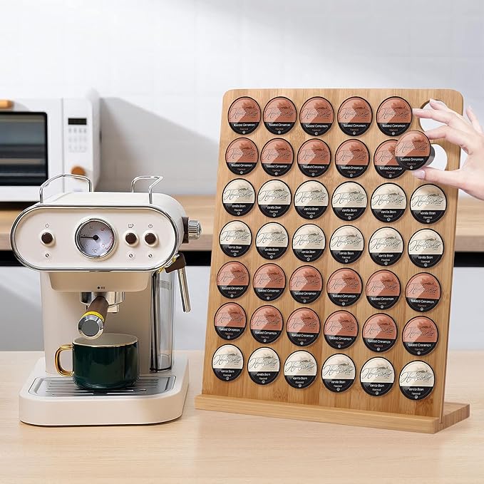 simesove K Cup Holder, Bamboo Keurig Storage Organizer, Holds 42 Pods for Coffee Bars, Offices, and Kitchens, k-cup Pod Holders Display Rack for Countertop