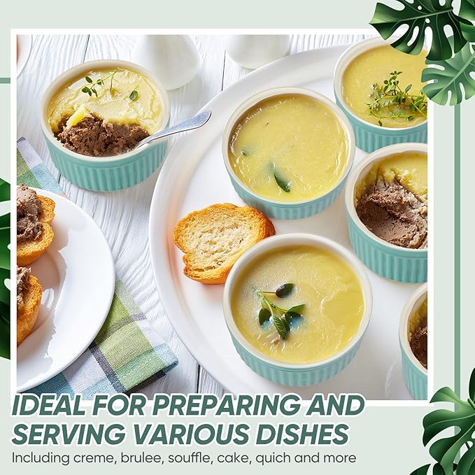 6 Sets Porcelain Ramekins with Lids 8 Oz Oven Safe Creme Brulee Souffle Ramekins with Covers for Oven Stackable Ceramic Bowl with Lid Baking Dishes Cups for Baking(Blue)