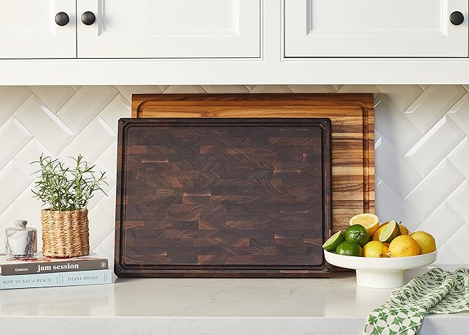 Sonder Los Angeles, Made in USA, Large Thick End Grain Walnut Wood Cutting Board with Non-Slip Feet, Juice Groove for Kitchen 20x15x1.5 in (Gift Box Included)