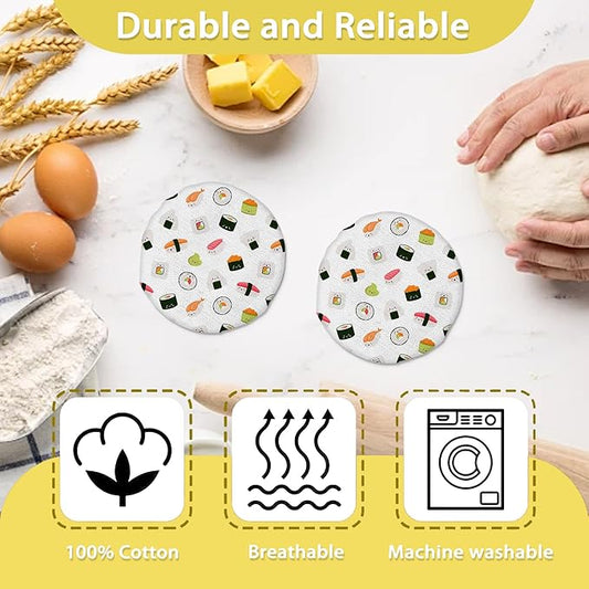 Sourdough Starter Jar Covers,5-Pack Reusable Japaness Sushi Cute Cloth Lids for 3-4 Inch Jars,Ideal for Kombucha Kefir or Cheese Fermentation