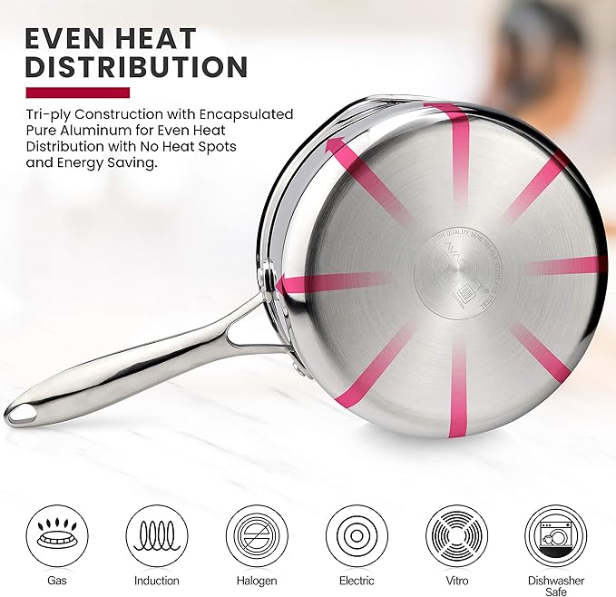 AVACRAFT 18/10 Stainless Steel Cookware Set, Premium Pots and Pans, Kitchen Essentials For Cooking, Multi-Ply Body Stainless Steel, 10-Pieces