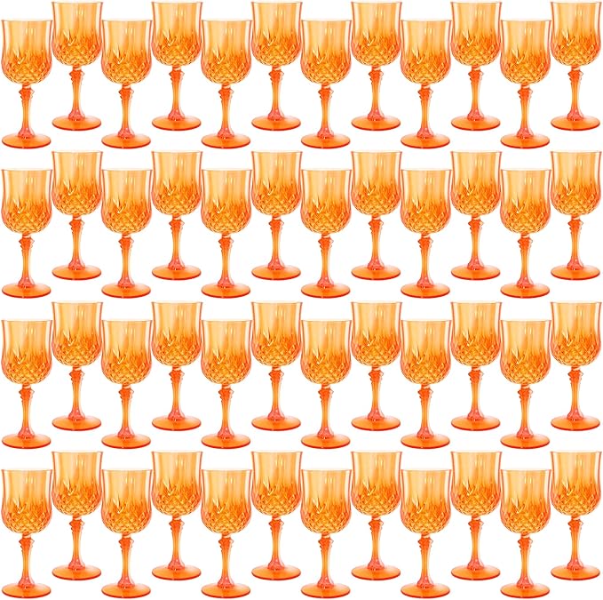Plastic Wine Glasses，Plastic Goblets Vintage Style Cordial Drinking Glasses for Wedding Reception, Halloween Grand Event Party Supplies (48, Pumpkin orange)