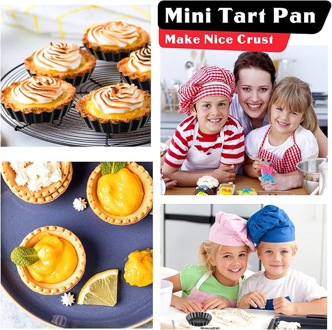 Patelai 24 Pieces Mini Tart Pans 4 Inch with Removable Bottom Round Nonstick Quiche Pan Fluted Sided Small Tart Tins Mold for DIY Kitchen Baking Pies, Tartlets, Mousse Cakes, Muffins, Fruit, Desserts