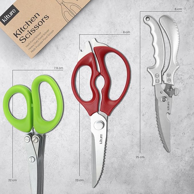 Heavy Duty Kitchen Shear with Bonus MultiPurpose and Herb Scissors 420 Stainless Steel for Chicken, Meat, Fish and Poultry Gift Set with Kitchen Shears for Food and Herbs Scissors by Kiture