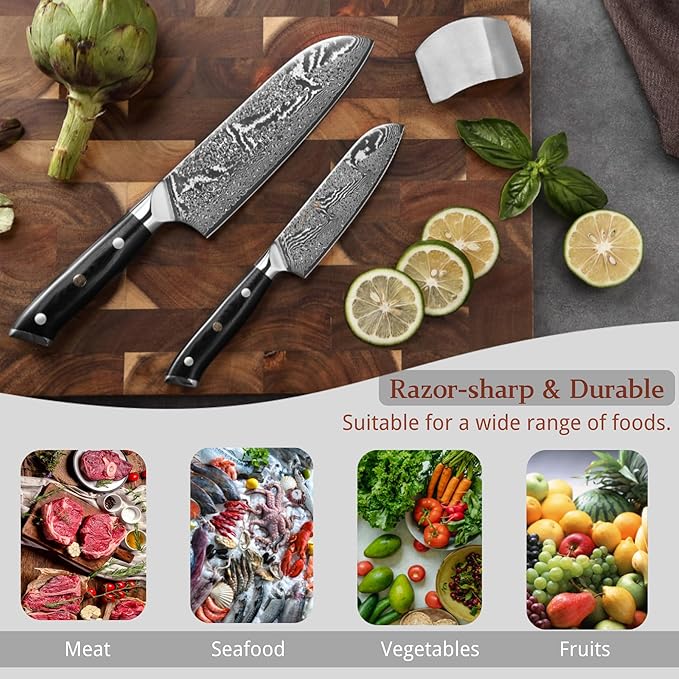 Wakoli NIT 2-Piece Kitchen Knife Set – Professional Damascus Chef Knives | 67-Layer VG10 Core Steel | Ergonomic G10 Handle | Santoku Knife & Small Santoku in Wooden Gift Box