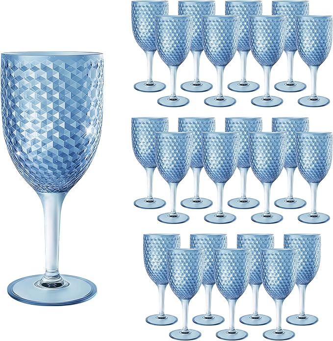 24PCS Blue Plastic Wine Glasses 13oz,Acrylic Goblets Toasting Glassware,Unbreakable Cups Drinking Glasses for Bar Party,Wedding
