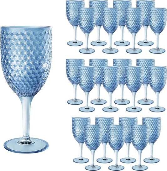 24PCS Blue Plastic Wine Glasses 13oz,Acrylic Goblets Toasting Glassware,Unbreakable Cups Drinking Glasses for Bar Party,Wedding