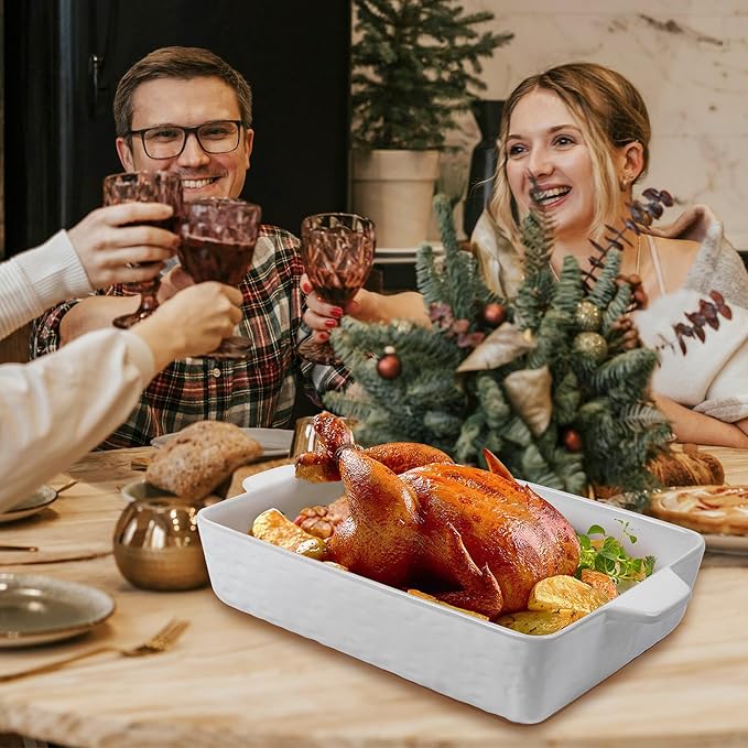 4 QT Baking Dish, Casserole Dishes for Oven, 9x13 Baking Pan with Handles, Lasagna Pan Deep, Ceramic Casserole Dish Oven Safe for Baking, Lasagna, Kitchen, Wedding Gift (White)