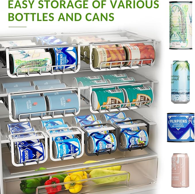 Refrigerator Hanging Soda Can Organizer Stainless Steel Drink Storage Rack Beer Can Dispenser 10 Cans Each Fits All Fridges & Canned Soda