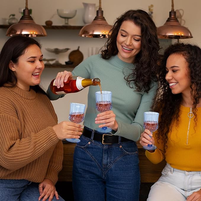 48 PCS Blue Plastic Wine Glasses 7oz, Reusable Drinkware Vintage Plastic Goblets for Parties Baby Shower Wedding Reception Grand Event Party, Blue