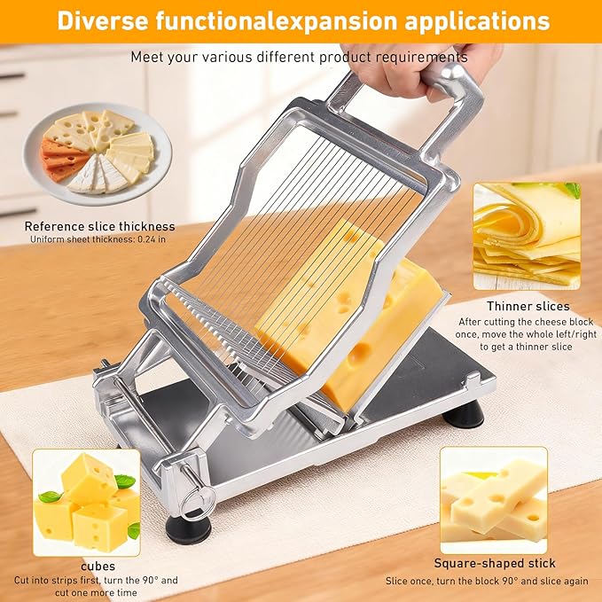Commercial Cheese Slicer With Wire 6mm Cheese Cutter Butter Cutting Board Machine Aluminum Alloy Commercial Cheese Slicer with 316 Stainless Steel Wire Kitchen Cooking Baking Tool
