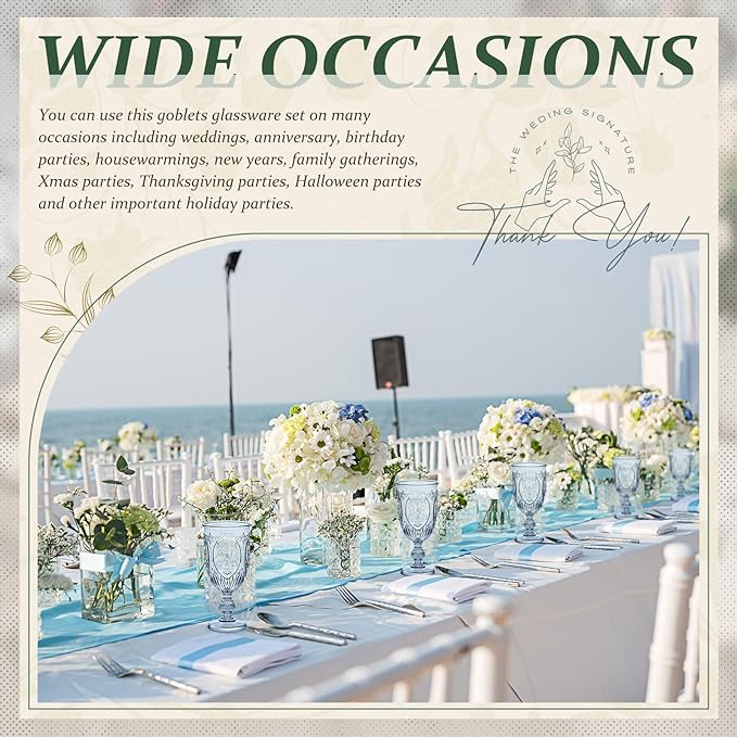 100 Pcs Plastic Goblets 7.5oz Vintage Goblet Plastic Wine Glasses Colored Retro Embossed Water Goblets for Wine Bar Juice Baby Shower Wedding Reception Grand Event Party (Blue)