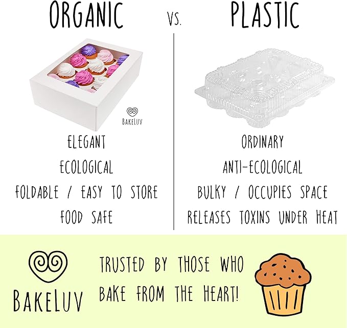 BAKELUV White 12 Cupcake Boxes, Cupcake Containers | 13x9.5x4, 50 Pack