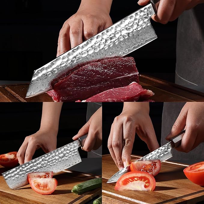 YOTSUBA 3PCS Japanese Chef Knives Set,Damascus Kitchen Knives Set with Hand-forged High Carbon Steel Blade,Ultra Sharp Cooking Knife Set with Ergonomic Wood Handle for Chopping Vegetable and Cooking