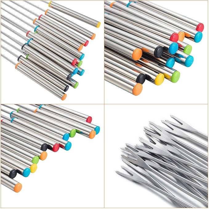 12 Pcs 9.5 Inch Fondue Forks with Heat Resistant Handle Stainless Steel Fondue Sticks for Cheese Pot Chocolate Roast Marshmallows Meat
