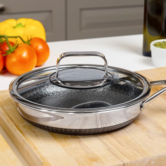 LIVWELL DiamondClad 8-Inch Tempered Glass Lid for the Hybrid Cookware Set - Home and Kitchen Gift - For Hybrid Stainless Steel Sauté Pan, Wok, Skillet and Frying Pan Lid - Dishwasher Safe, PFOA-Free
