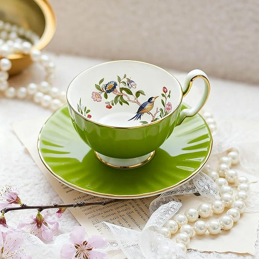 Aynsley Handpainting Colored Glaze Pembroke Oban Fine Bone China English Tea Cup and Saucer Set, 6.1 oz (Mill Green)