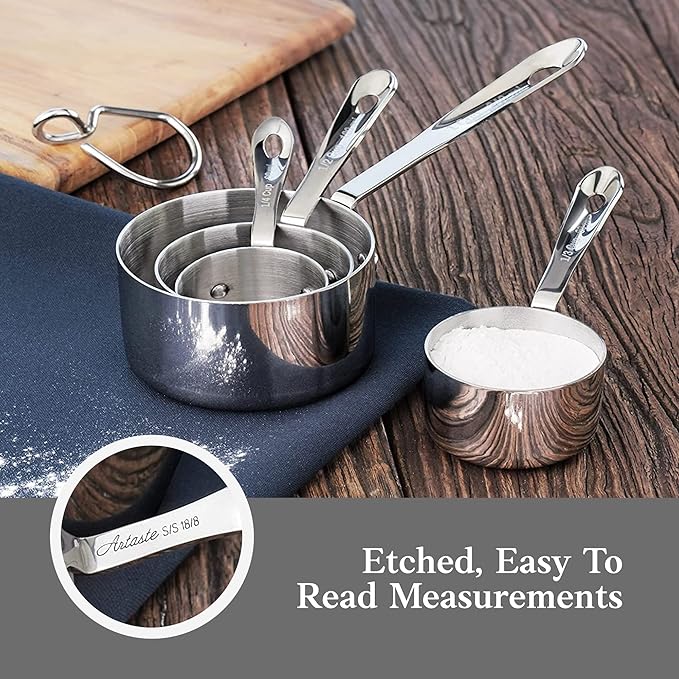 New Star Foodservice 43150 Stainless Steel 18/8 Measuring Cups with Brass Plated Body