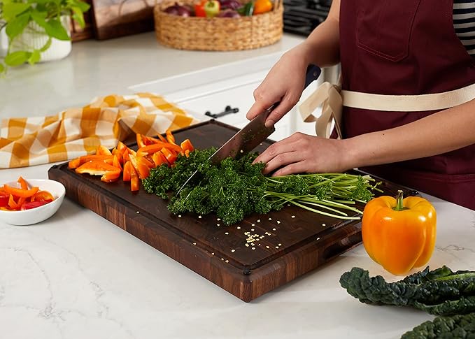 Sonder Los Angeles, Made in USA, Large Thick End Grain Walnut Wood Cutting Board with Non-Slip Feet, Juice Groove for Kitchen 20x15x1.5 in (Gift Box Included)