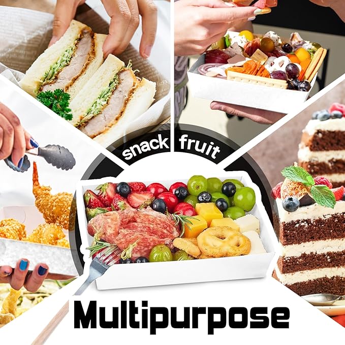 20 Pack Charcuterie Boxes with Clear Lids, 7 Inches White Large Square To Go Paper Bakery Dessert Treat Boxes, Disposable Food Containers for Sandwich Cookie Brownie Slice Cake Strawberry Snack