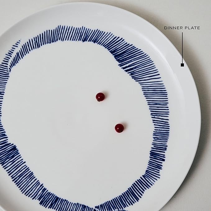 White Blue Dinner Plates | Feast tableware by Ottolenghi | Dishes Set for 2 | Stoneware Microwave Safe Plates | Dish Set | Farmhouse Kitchen and Dinnerware Sets | Luxury