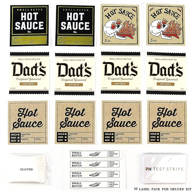 Unique Gift for Men, Deluxe Hot Sauce Making Kit, 3 Varieties of Chili Peppers, Gourmet Spice Blend, 3 Bottles, 16 Fun Labels, Make your own sauce, Nice Gift For Dad, Brother, Uncle, Guys. (Deluxe Kit)