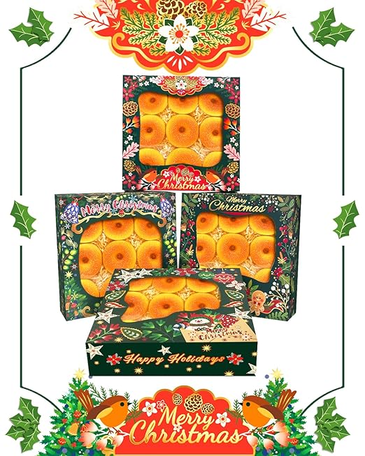 Bakepacker 30pcs Christmas Gingerbread Man Pie Boxes 9x9x2.5 inches Easy Assemble Macaroon Cookie Boxes Bakery Boxes with Window for Bakery (Auto-pop Up)