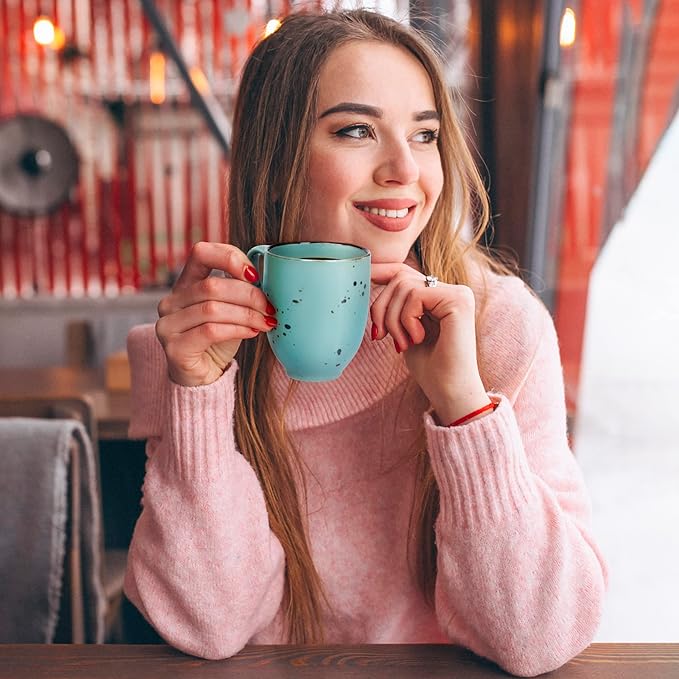 Esfour Ceramic Coffee Mugs Set Of 6, 14 Oz Large Handle Heavy Duty Cups - Microwave Dishwasher Safe - Latte, Cappuccino, Tea, Cocoa, Mocha - Men, Women, Home Office Daily Use, Natural Assorted Colors