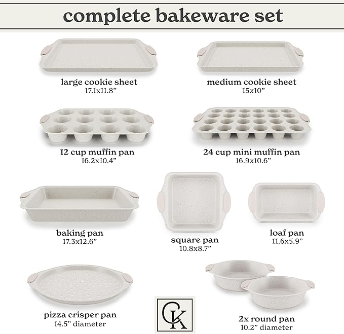 Country Kitchen Nonstick Stackable Bakeware Set - Heavy Duty, Durable, Easy Release Baking Set, Cream, 10 Pcs
