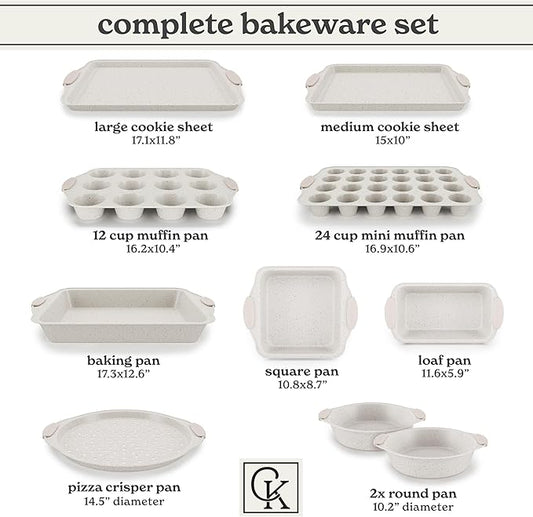 Country Kitchen Nonstick Stackable Bakeware Set - Heavy Duty, Durable, Easy Release Baking Set, Cream, 10 Pcs