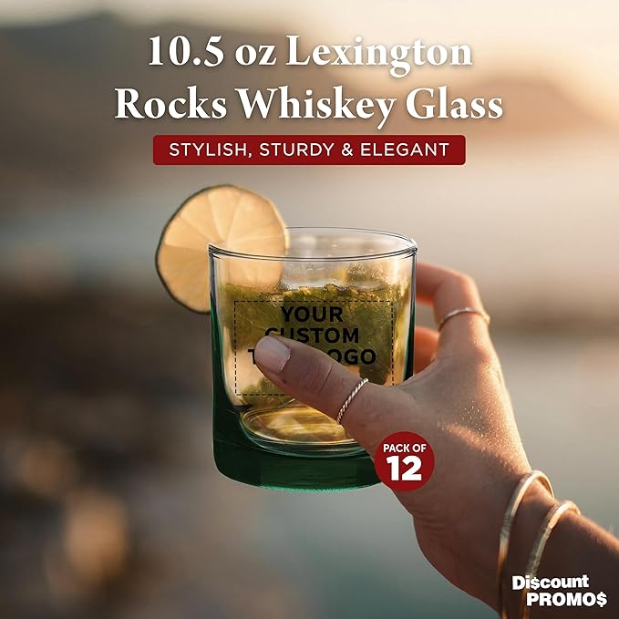 Custom Lexington Rocks Whiskey Glass 10.5 oz, Set of 12, Personalized Bulk Pack - Perfect for Scotch, Bourbon, Whiskey, Cocktail - Green