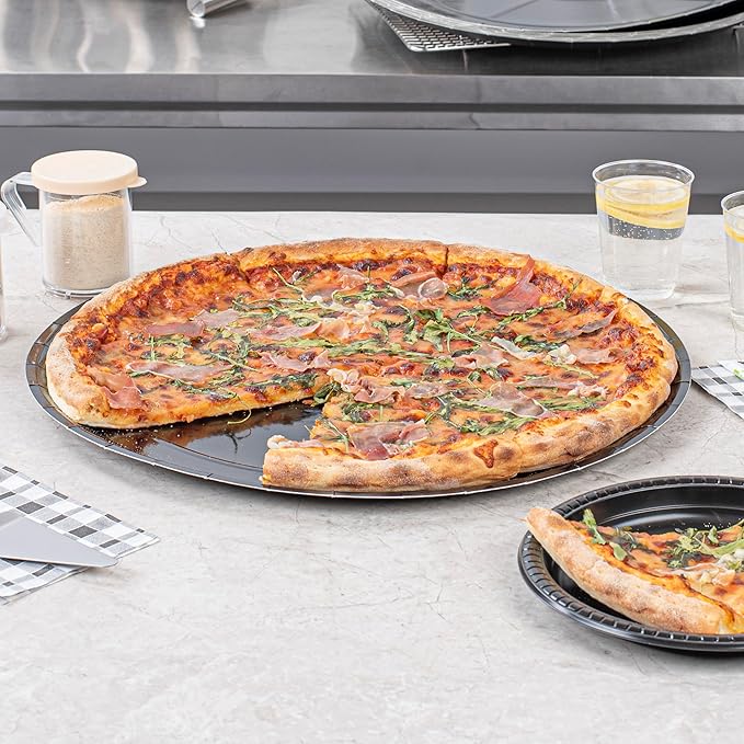 Restaurantware-Eco Pie 18 Inch Paper Pizza Trays, 25 Round Pizza Pans - Oven-Ready, Microwavable, Black Paper Pan For Large-Sized Pizzas, For Baking, Cooking, Bread, Meat, Or Pies