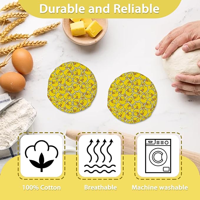 Cute Yellow Ducks Sourdough Starter Jar Covers Reusable,Breathable Fabric Lids for Mason Jars,Wide Mouth and Regular Mouth(5 Pack)