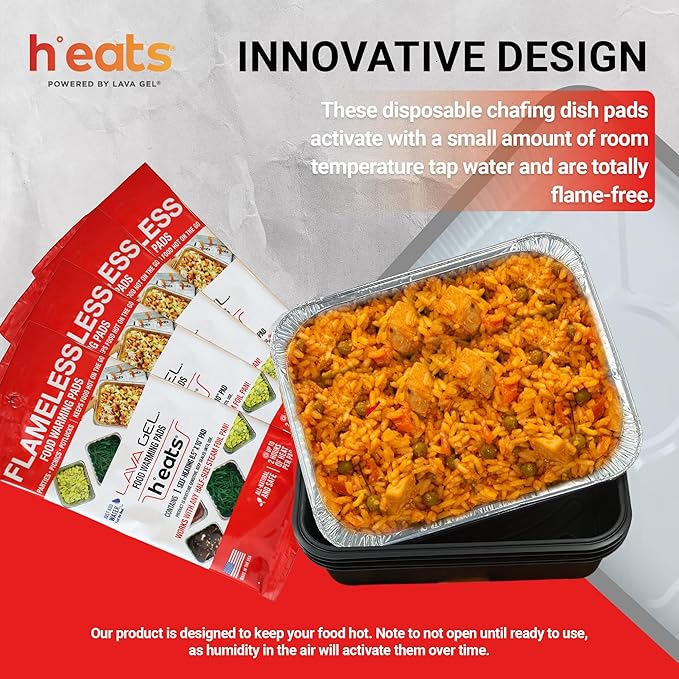 Self-Heating Buffet Kit – Flameless Food Warmer Set for Parties – Includes 4 Trays, 4 Half-Size Heat Pads & Foil Pans – Keeps Hot Food Hot for up to 3 Hours – Gel Fuel Can Alternative