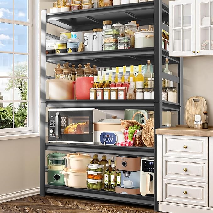 Adjustable Kitchen Organizers and Storage Shelves - Freestanding Microwave Stand - 5 Tier Bakers Rack for Pantry Appliance Storage, Space-Saving Metal Shelving